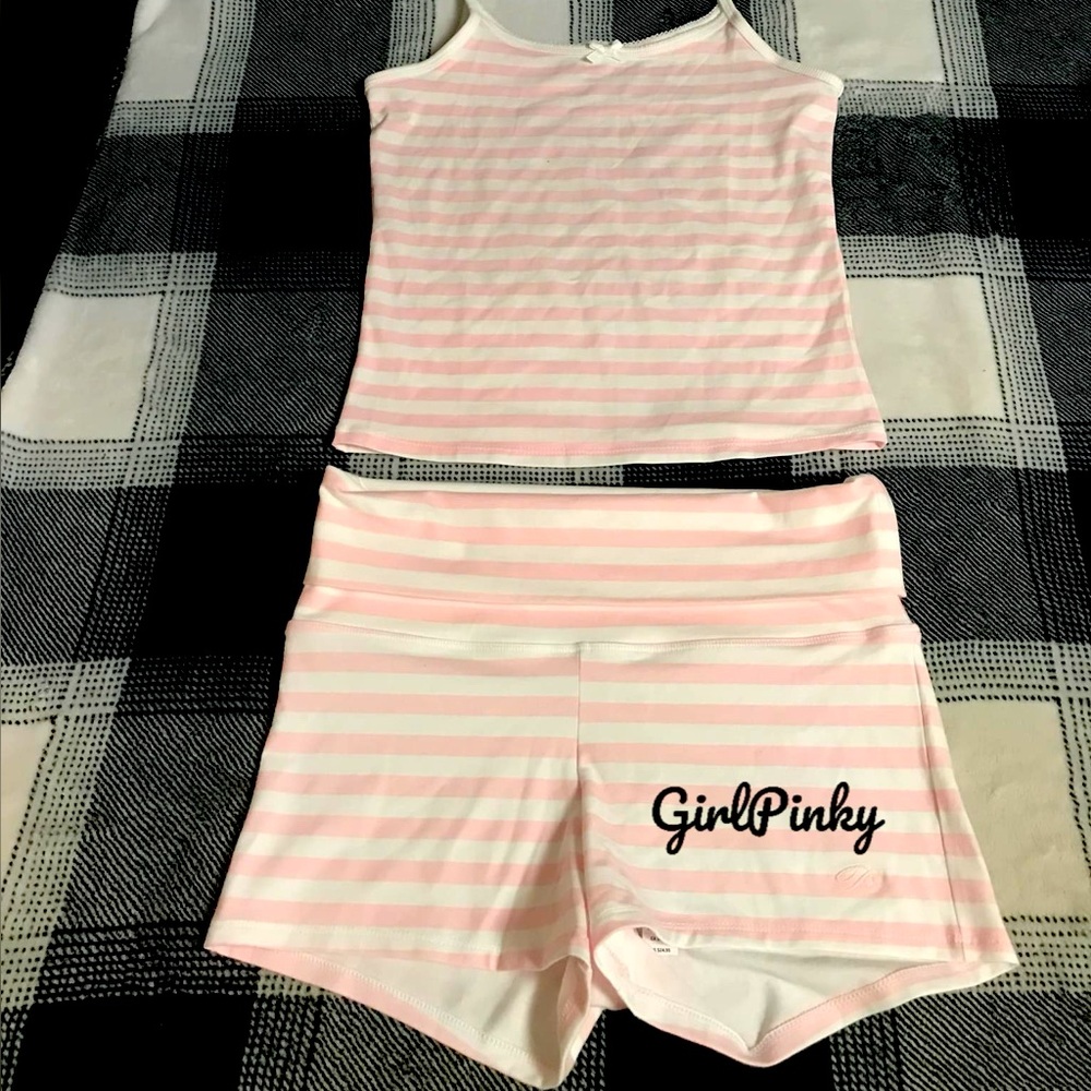 VS PINK BY FRANKIE’S JADE COTTON TANK & BROOKLYN SHORTS SET PEONY STRIPE